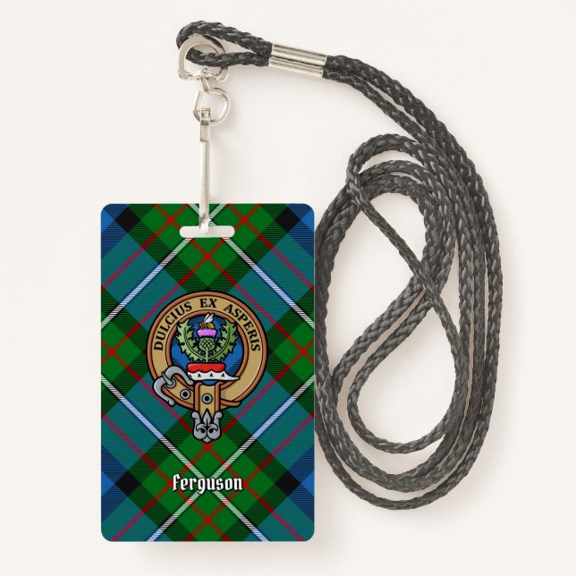 Badge Clan Ferguson Crest sur Tartan (Devant avec lanière)