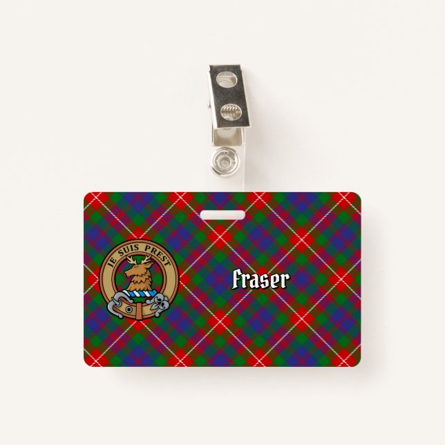 Badge Clan Fraser de Lovat Crest sur Tartan (Devant avec clip)