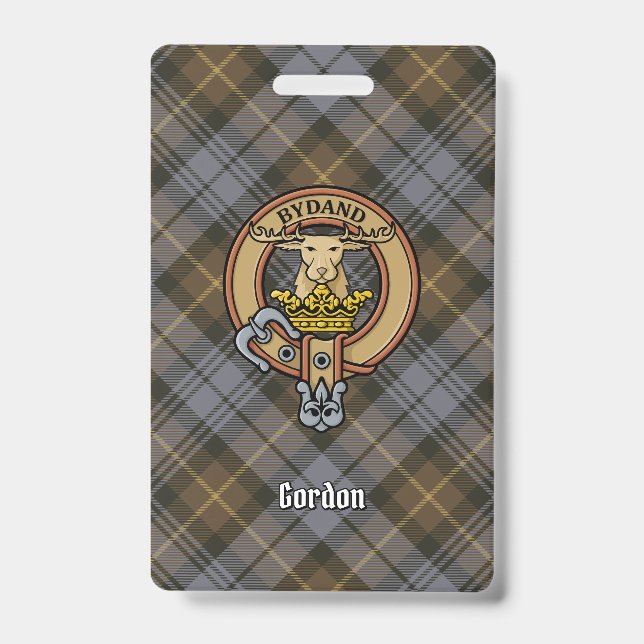 Badge Clan Gordon Crest sur Tartan Patiné (Avant)