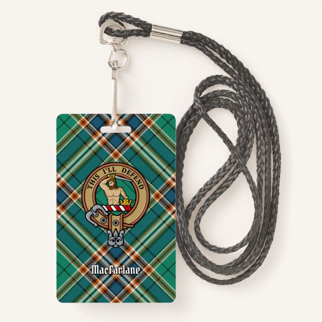 Badge Clan MacFarlane Crest sur Tartan de chasse antique (Devant avec lanière)
