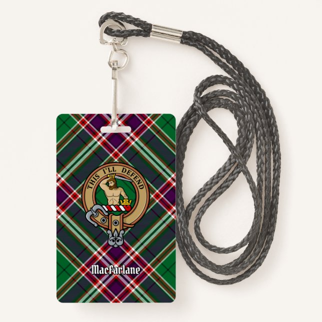 Badge Clan MacFarlane Crest sur Tartan de chasse moderne (Devant avec lanière)