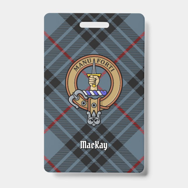 Badge Clan MacKay Crest sur Blue Tartan (Face)
