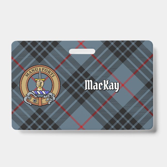 Badge Clan MacKay Crest sur Blue Tartan (Front)