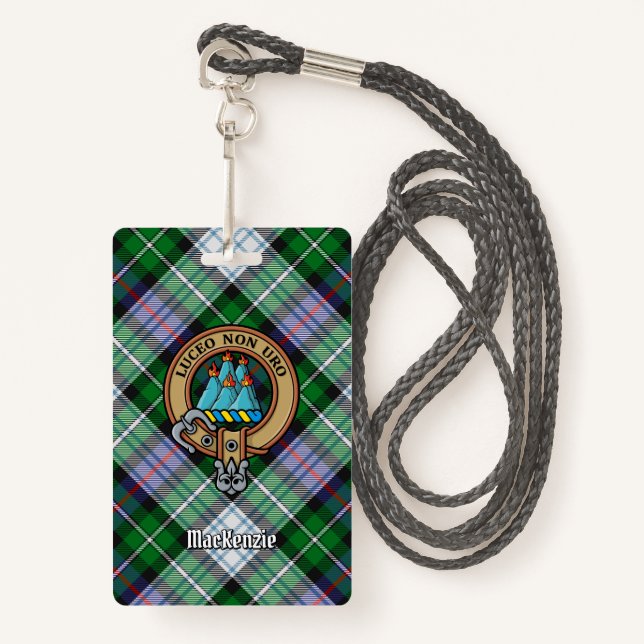 Badge Clan MacKenzie Crest sur Tartan de robe (Devant avec lanière)
