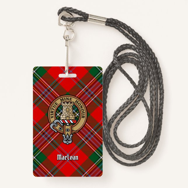 Badge Clan MacLean Crest sur Tartan (Devant avec lanière)