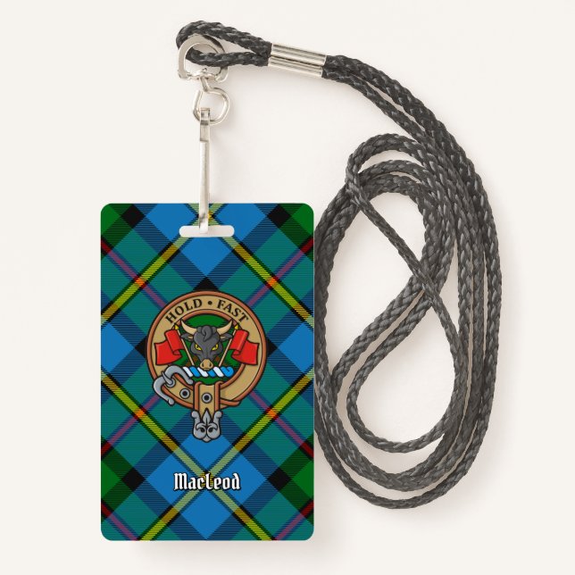 Badge Clan MacLeod Crest sur Tartan (Devant avec lanière)