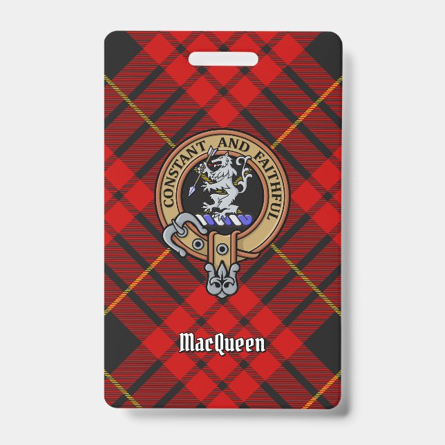 Badge Clan MacQueen Crest sur Tartan (Avant)