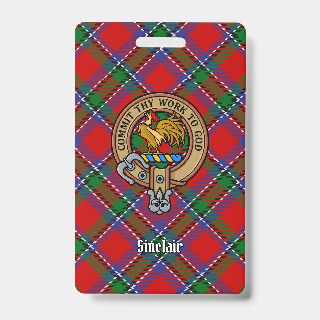 Badge Clan Sinclair Crest sur Red Tartan (Avant)