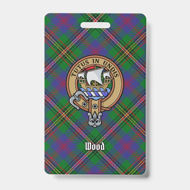 Badge Clan Wood Crest sur Tartan (Avant)