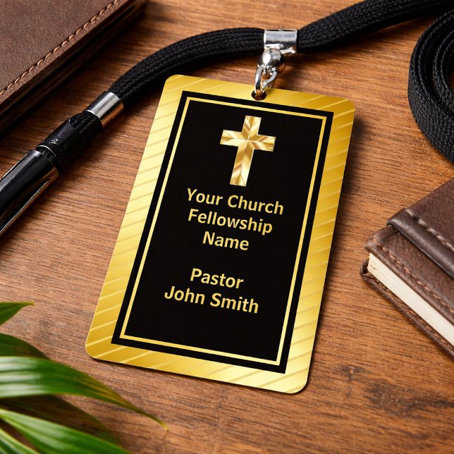 Badge Classe Or Et Noir Pasteur D'église  (PLEASE NOTE: The foil elements are simulated and will not be used in the making of this product.)