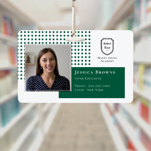Badge Classic Student ID Dark Green School Logo Photo