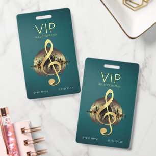 Badge Clé de Sol en Or VIP Accès Illimité Événement Musi