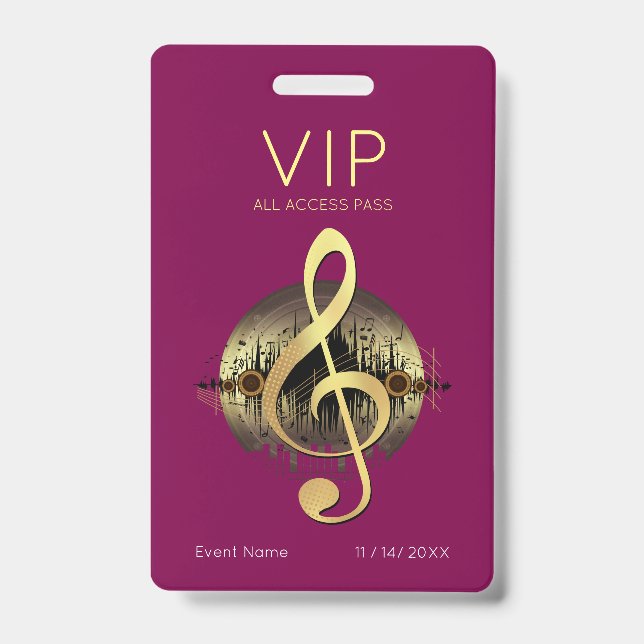 Badge Clé de Sol VIP Or Accès Illimité Bourgogne Profond (Avant)