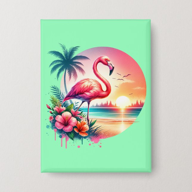 Badge Clipart de coucher de soleil flamant rose-93938 (Recto)