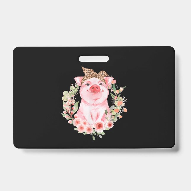 Badge Cochon Avec Fleur De Bandeau Léopard Cochon Mignon (Avant)