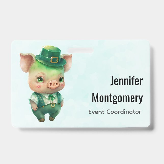 Badge Cochon de conte de fées vert mignon en tenue chic (Avant)