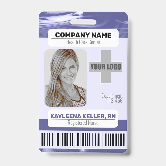 Badge Code à barres Modèle photo bleu violet marbre bleu (Avant)