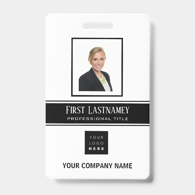 Badge Code barre employé Logo nom Scanner Blanc Vertical (Avant)
