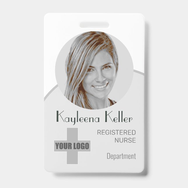 Badge Code barre ID Code cercle gris simple Photo Logo (Avant)