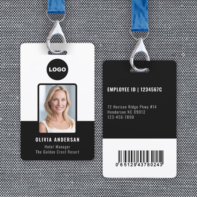 Badge Code-barres de la photo ID de sécurité noir (Black Employee Photo ID Bar Code Company Security Badge)