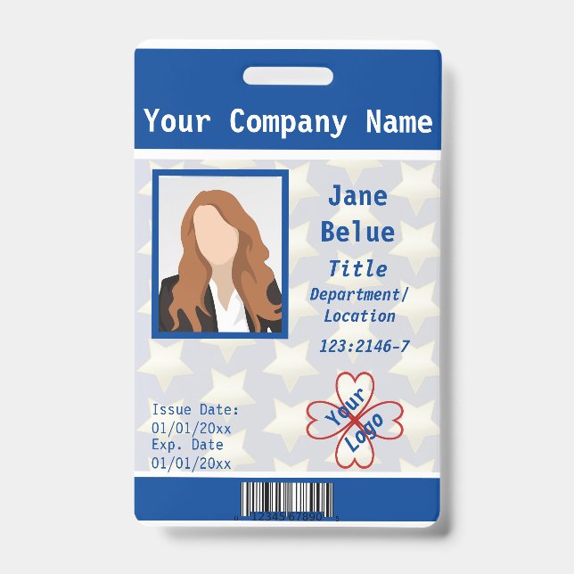 Badge Code-barres de l'officier de police, bleu, blanc (Face)