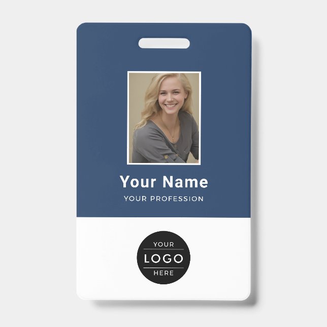 Badge Code-barres de logo de photo d'entreprise bleu mar (Avant)