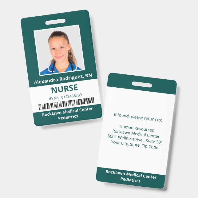 Badge Code-barres de photo d'employé Bleu-vert Carte d'i (Avant & arrière)