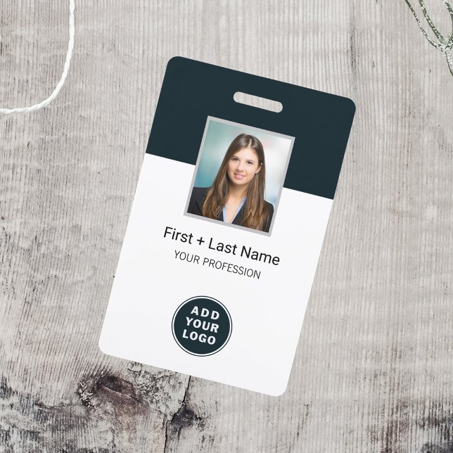Badge Code-barres de photo d'employé personnalisé et nom (Business Logo Employee Photo ID Badge Front _view)