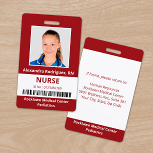 Badge Code-barres de photo d'employé Rouge foncé Blanc I