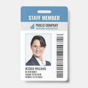 Badge Code-barres Logo de l'entreprise Photo ID employé