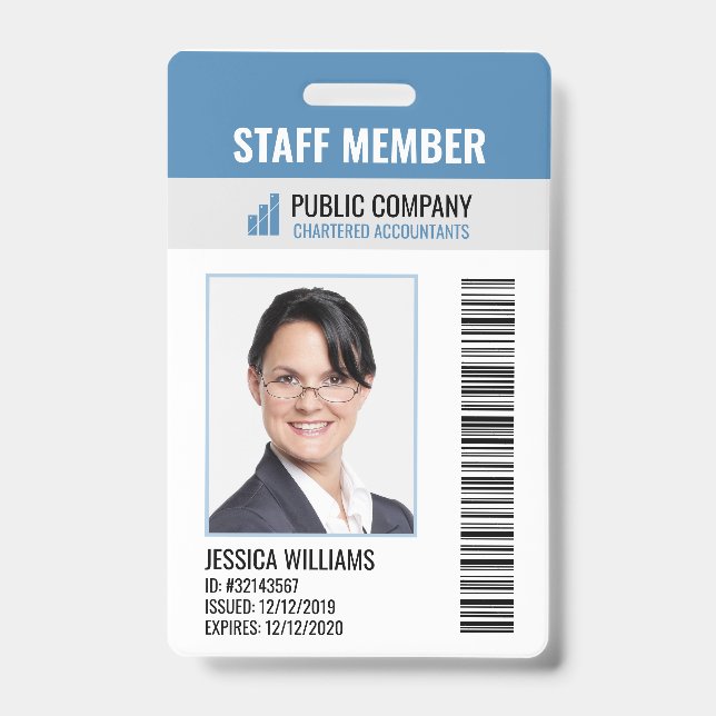 Badge Code-barres Logo de l'entreprise Photo ID employé  (Avant)