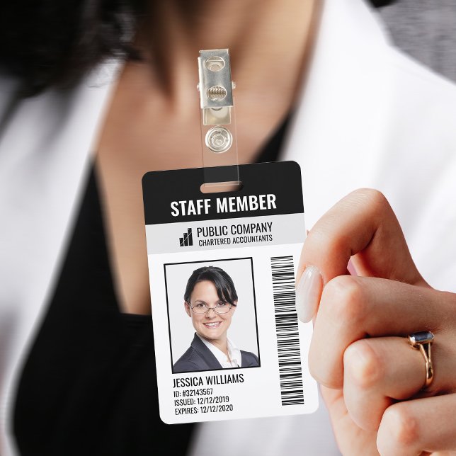 Badge Code-barres Logo de l'entreprise Photo ID employé  (Créateur téléchargé)