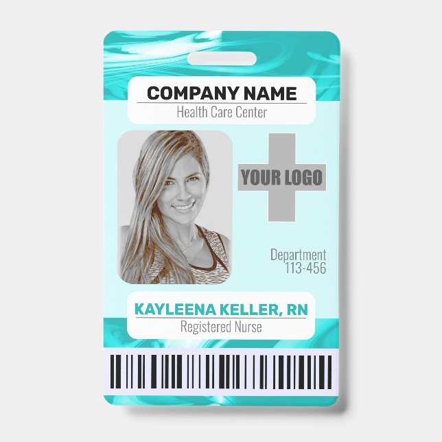 Badge Code-barres Modèle photo Turquoise Green Marble Nu (Avant)