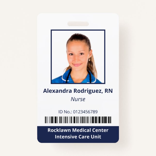 Badge Code-barres photo de l'employé White Blue Hospital (Devant)