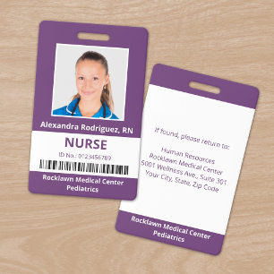 Badge Code-barres photo d'employé ID médical violet blan