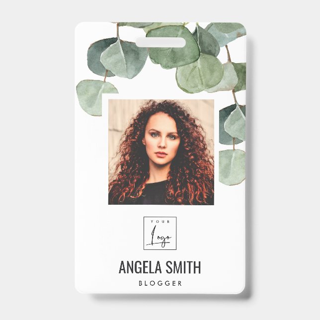 BADGE CODE-BARRES PHOTO EMPLOYÉ EUCALYPTUS VERT NOM (Avant)