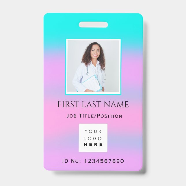 Badge Code-barres photo IDNumber Therapy Nurse Doctor He (Front)