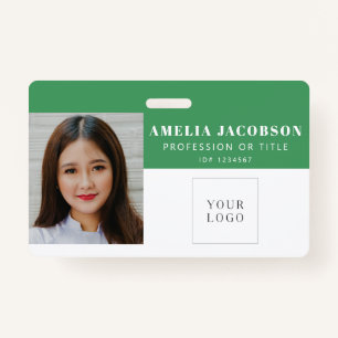 Badge Code-barres simple vert employé photo ID logo