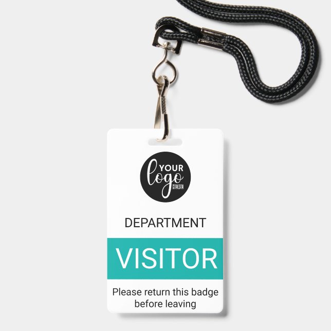 Badge Code d'accès de visiteur de logo Turquoise Blanc (Avant avec lanière)