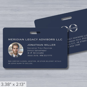 Badge Code de l'employé personnalisé photo bleu marine