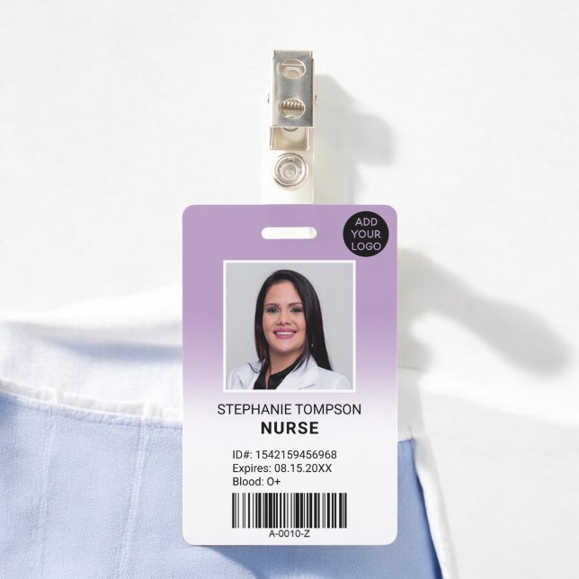 Badge Code de logo de photo d'infirmière ombré violet pr (Professional purple ombre nurse photo logo code badge)