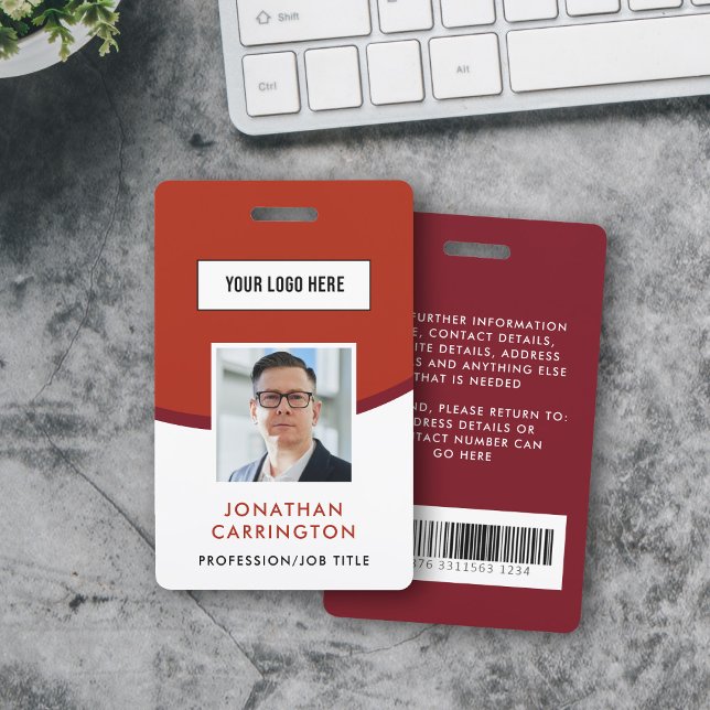 Badge Code d'identification de l'employé rouge Logo Phot (Créateur téléchargé)