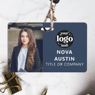 Badge Code photo de l'employé bleu avec code QR Logo d'e