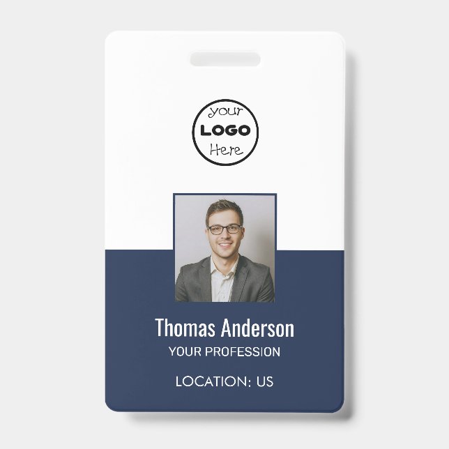 Badge Code photo de l'employé du logo commercial bleu ma (Avant)