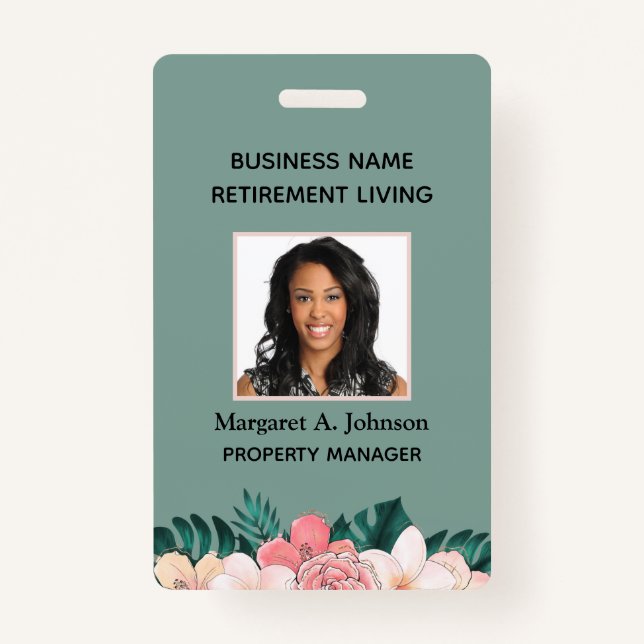 Badge Code photo de l'employé personnalisé Société verte (Devant)