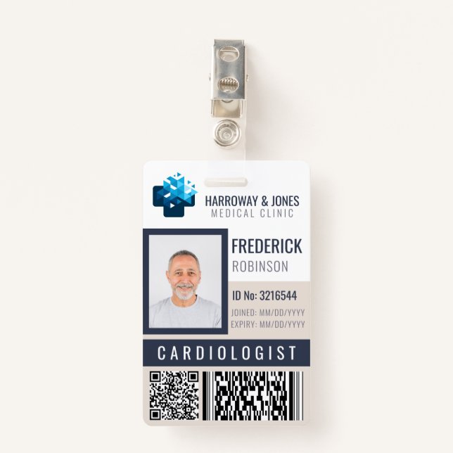 Badge Code photo personnel Médicale personnalisé avec QR (Devant avec clip)