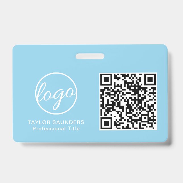 Badge Code QR bleu clair simple ID employé (Avant)