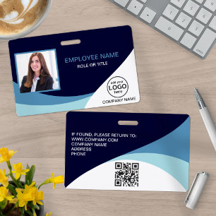 Badge Code QR bleu de nom d'employé d'entreprise avec ph