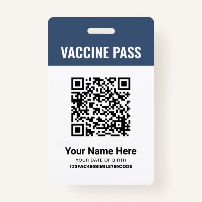 Badge Code QR Casse-Vin Vaccin Pass Marine Blue ID (Devant)