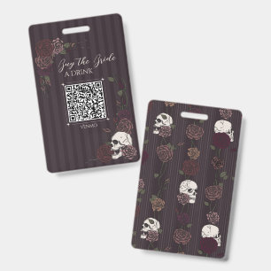 Badge Code QR de la Mariée Buveuse de Bourgogne Profond